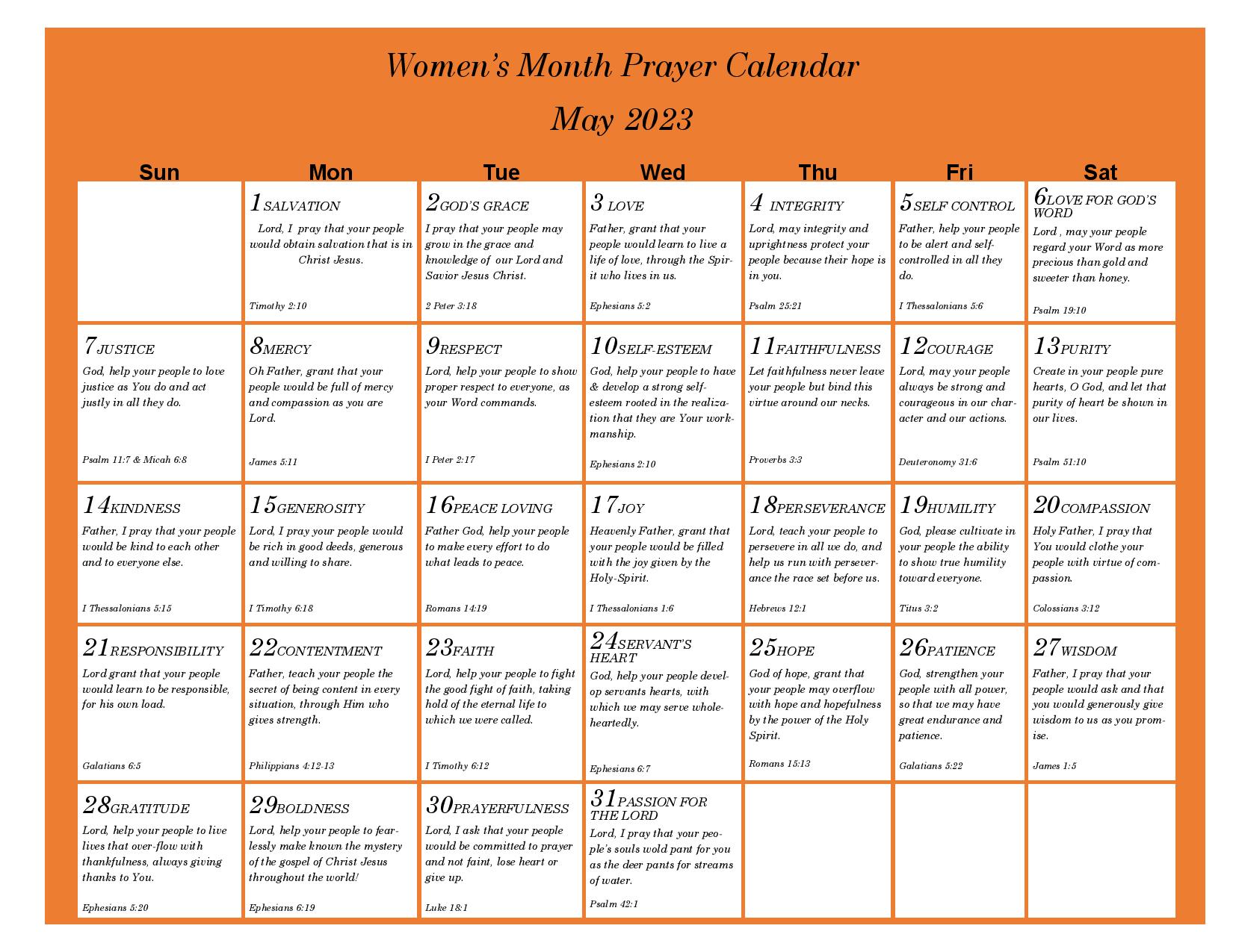 Women s Prayer Calendar May 2023f